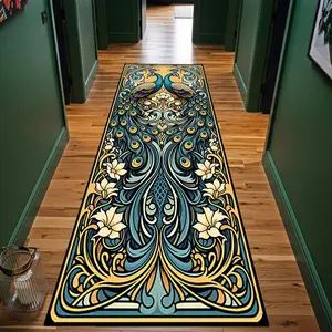 Artistic Unique Peacock Pattern Runner Rug, Long Runner Style, Luxurious Vintage Non-Slip Washable Carpet for Living Room & Bedroom, Stylish Indoor Home Decor, Modern Indoor Rug