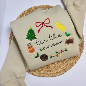 Navideña Tis The Season Embroidered Sweater, Tamale y Chocolate Abuela Crewneck, True to Size Christmas Sweatshirt