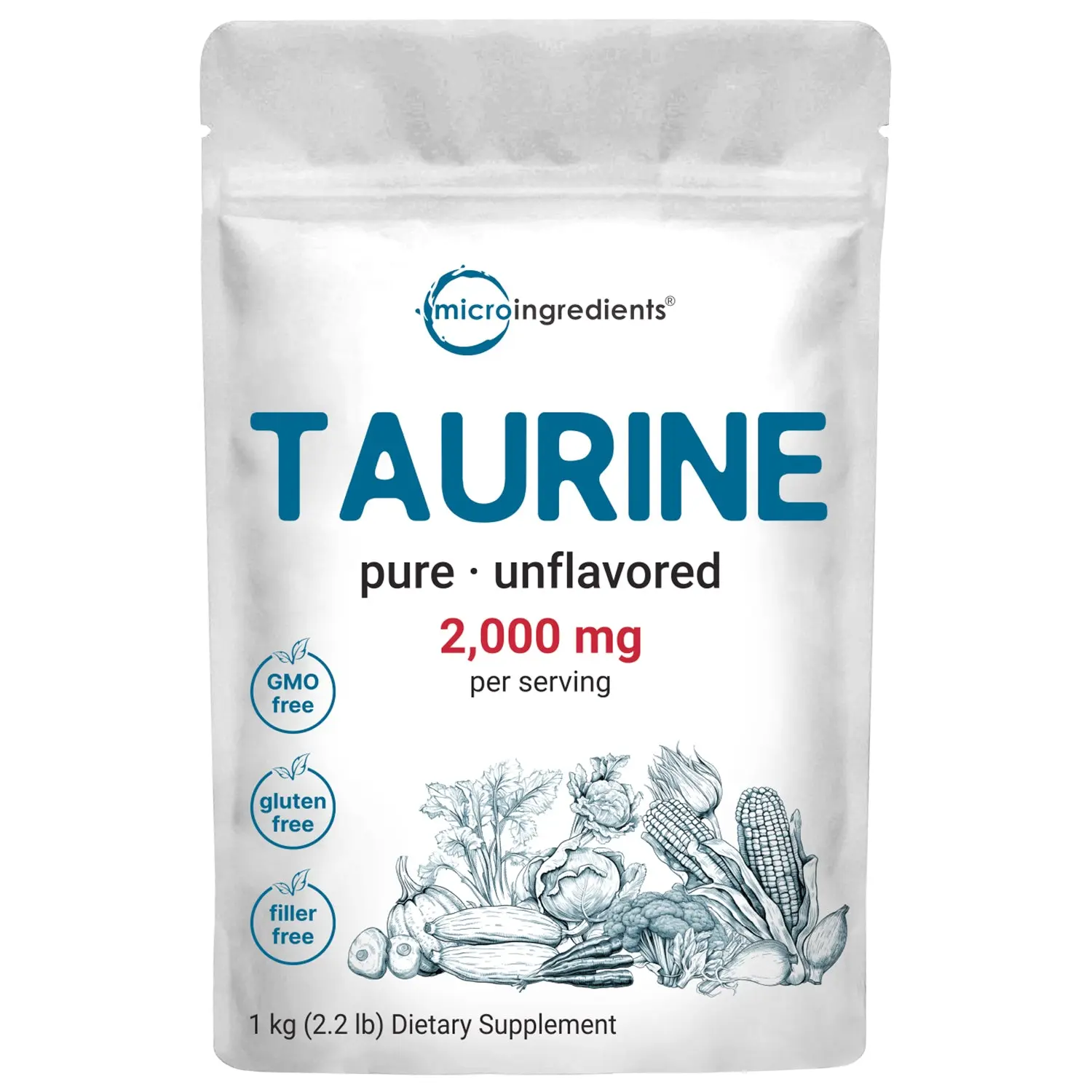 Micro Ingredients Taurine Powder, 500 Servings