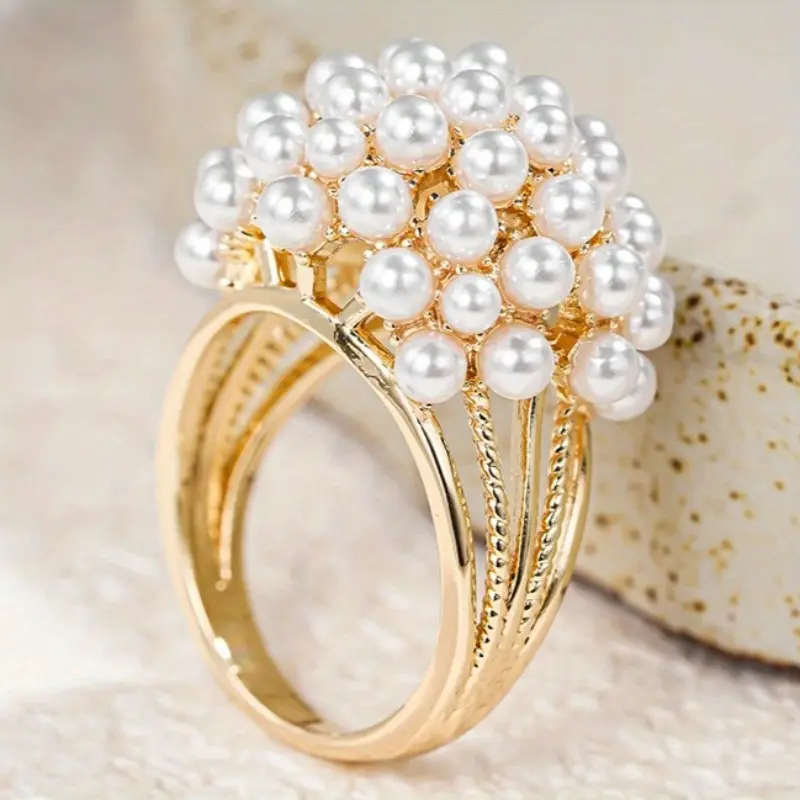 Dense Imitation Pearl Ring, Elegant Vintage-Inspired Costume Jewelry for Women and Men, Classic Wedding Gift