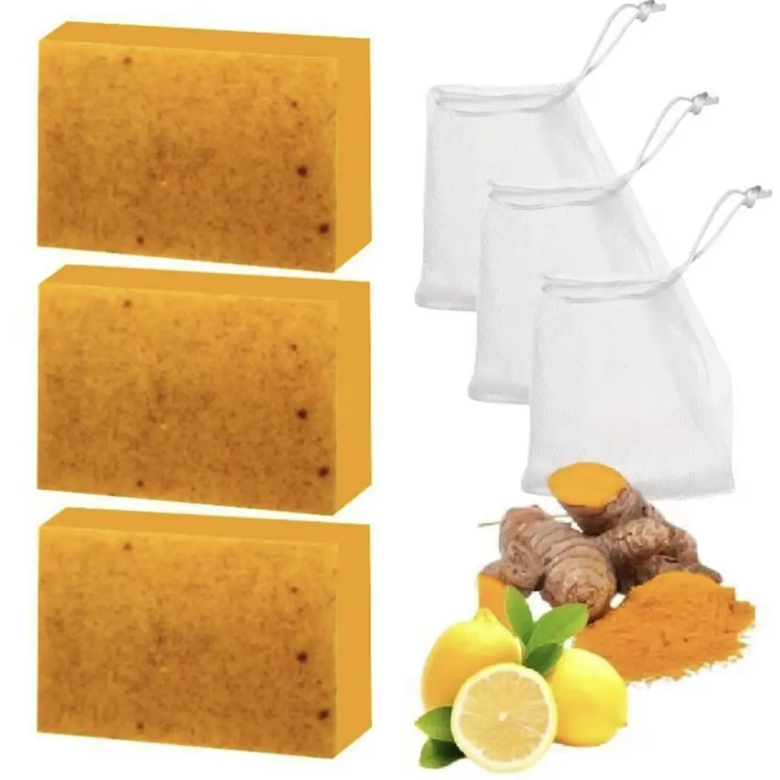 Lemon Turmeric 3pcs Kojic Acid Soap - Gentle Dark Spot Remover for Face Acne Cleanser Cream Cleansing turmeric soap Face Facial Skincare Radiant Comfort