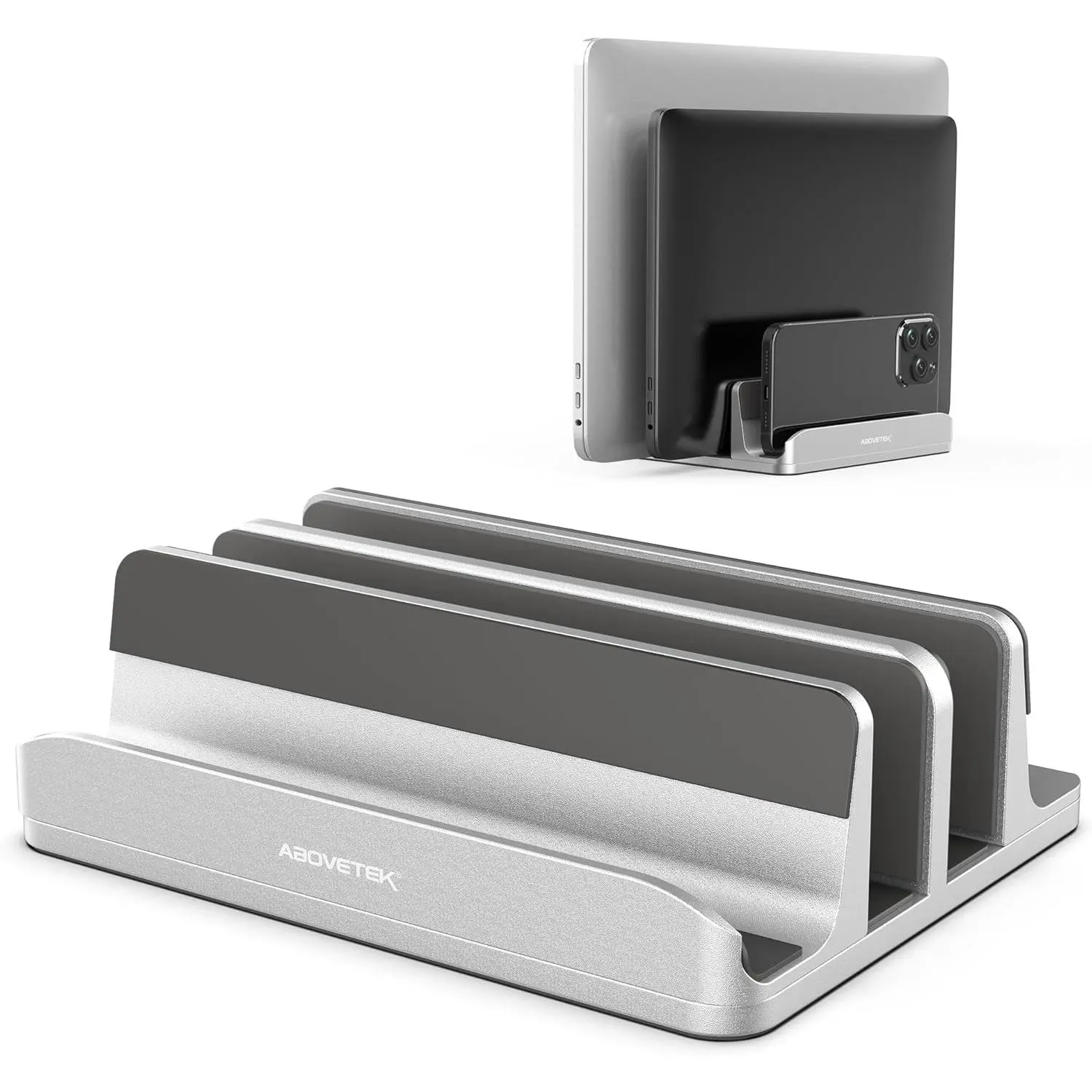 Vertical Laptop Stand, 3 Slots  Desk Laptop Holder & Laptop Docking Station Stand for MacBook, Tablet, Phone - Universal Fit (Up to 17.3") - Heavy Duty Polished, Anti Slide -