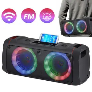 Portable Bluetooth Speaker Dual 6.5" Woofer Powerful BoomBox Waterproof Speaker With LED Circle Lights & Carrying Strap