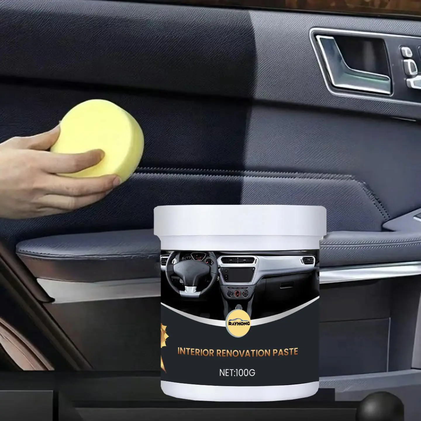 Car Interior Refinish Paste Dashboard Wax, Tire Repair Coating, Interior Brightening Care Cream, Plastic Whitening and Scratch Repair, Includes Sponge