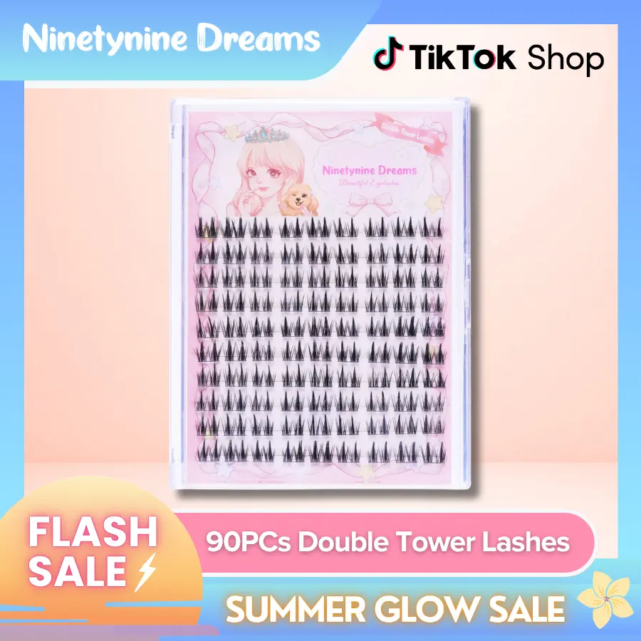 Ninetynine Dreams 90PCs Double Tower Lashes | 9–13mm C+ Curl Spiky Anime Manhua Style Natural Daily False Eyelashes, Waterproof Long-Lasting Reusable DIY Lash Clusters — Ultra-Thin Band, Pre-Mapped Beginner Friendly Individual False Eyelashes Clusters