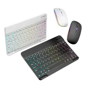 Bluetooth Keyboard & Mouse Combo for iPad - Rechargeable RGB Wireless Set with 7-Color Backlit, Compatible with iPad 10th/9th/8th Gen, iPad Pro/Air/Mini (1-Pack:White/Black)
