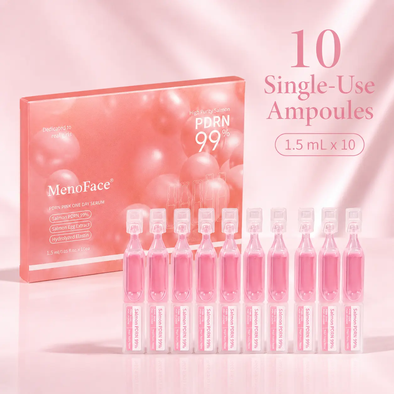 MenoFace PDRN  Ampoules, 99% Salmon Extract Pink 1-Day Hydrating Skincare Essence, 10pcs Lightweight Capsule Capsule Daily Silky home