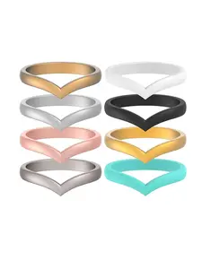 8 Pack 3mm Stackable Silicone Jewelry Rings for Women, Colorful Heart-shaped Rubber Wedding Bands  for Her US Size 5-12 Dainty Stacking Rings