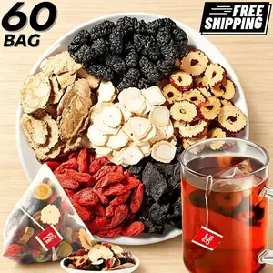 Men's Daily Health Herbal Tea 60 Organic Bags, Ginseng Five Treasure Aromatic Blend Contains Eight Treasure Raw Materials, Red Date Wolfberry & Mulberry Kidney