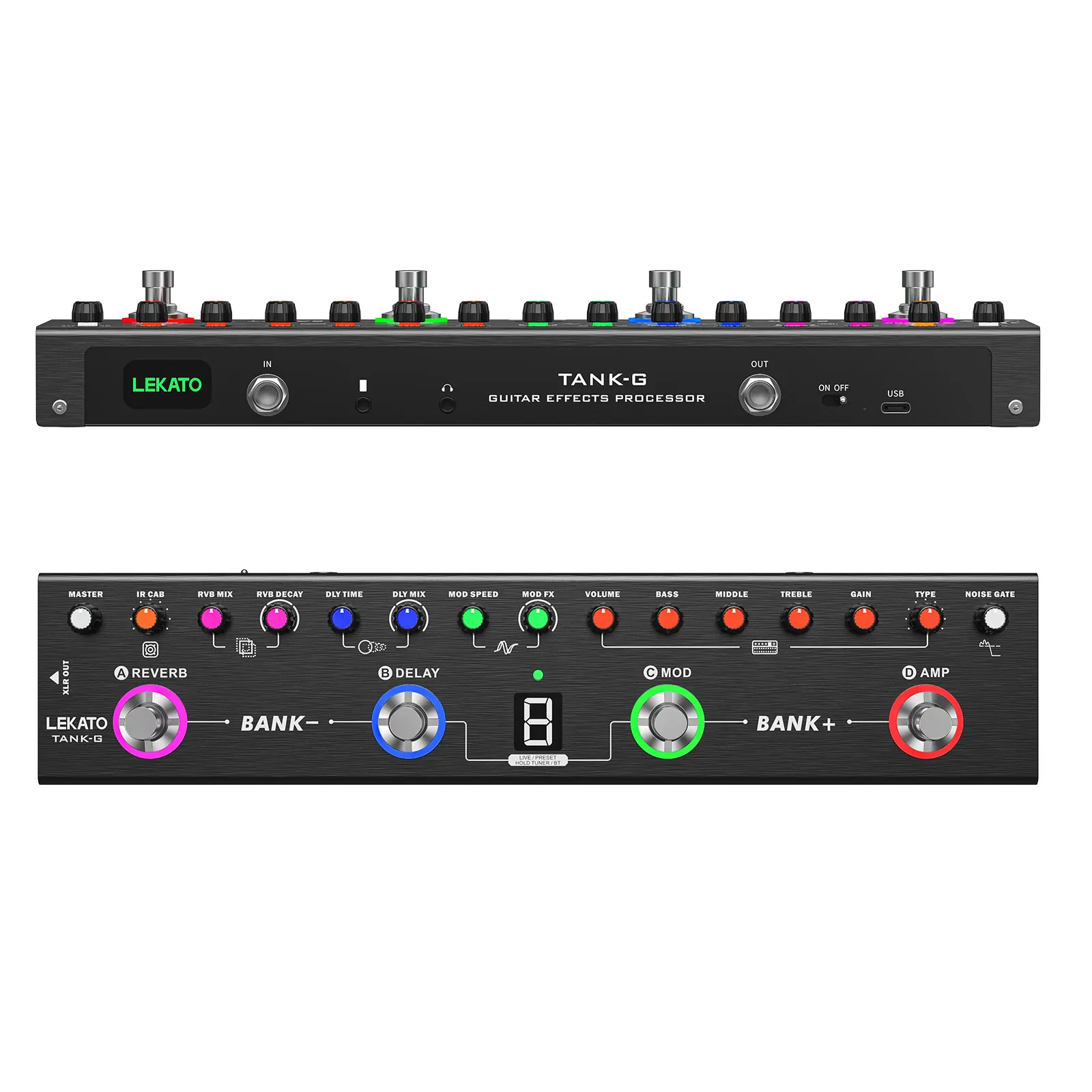 【Guitarist Upgrades】 LEKATO Tank-G Multi Effects Electric Guitar Pedal, Tank-B Bass Multi Effects Pedal,with 36 Presets, Editable 4 Modules, Amp, Chorus, Delay, Reverb, IR CAB, Tuner, BT Connection, Music Recording,Bass Guitar Effects Pedal Artist Gift
