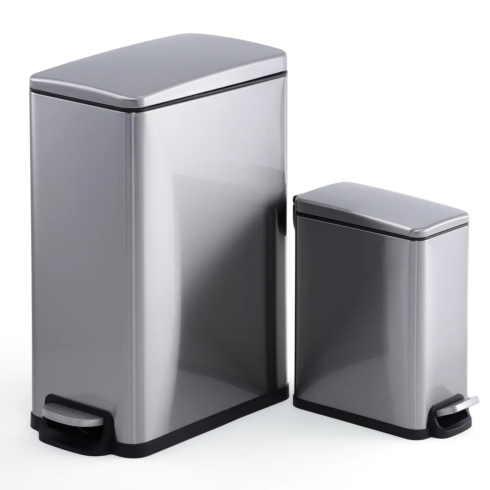 Slim Stainless Steel Trash Can – Space-Saving Indoor Recycling Bin – Step-On Pedal, Removable Inner Bucket, Soft Close Lid – Dog Proof – For Kitchen, Office, or Bathroom – 12 Gallon (45L)