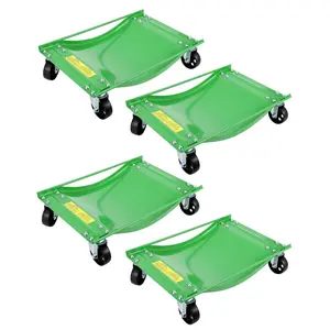 Green Car Dolly Set of 4, 10000LBS Capacity Heavy Duty Vehicle Dolly, Upgraded Curved Design with Side Rails, 4 Swivel Casters per Unit, 24x15 inches Wheel Skates for Garage, SUV, ATV