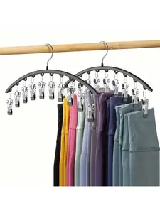 2 Pack Space-Saving Stainless Steel Hanger With 10 Clips - Easy Install, Wall-Mounted Organizer For Yoga Pants, Leggings & Socksbedroom,Organizer,Organiser,Home Storage,White T Shirt Women,Black Pants Women,Ladies Winter Clothes,Dress,Winter Clothes For
