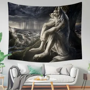 Wolf Pattern Tapestry, 1 Count Creative Animal Design Wall Hanging Tapestry, Wall Art Decor for Home Living Room Bedroom Study Room, Durable Decorative Tapestry