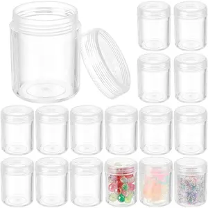 24 Pack 40ml Clear Bead Jar Empty Plastic Storage Container 1.5x2inch with Rounded Screw-Top Lids for Beads, Nail Art, Glitter, Make Up, Cosmetics and Travel Cream