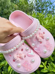 14 Piece Shoe Accessories Set, Fits Hollow Sandals Slippers Garden Shoes Beach Shoes DIY Bow Bear Heart Abs Pearl Detachable Decorations, Chain Shoes Charms