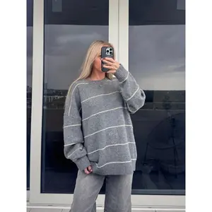 Grey with Cream Stripes Sweater