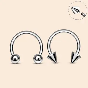 Oufer 2Pcs 16G Titanium Spike & Ball Internally Threaded Horseshoe Septum Pierced Ring Septum Clicer Ring Septum Jewelry Nostril Nose Piercing Body Jewelry Nose Rings Hoops Ends Ball Size 3mm