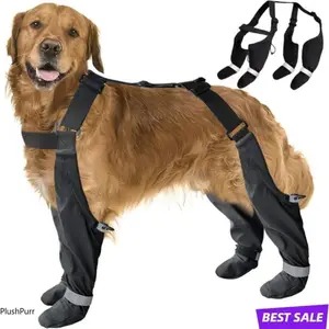 PuppyDog Waterproof Harness Boots - Non-Slip Reflective Paw Protectors With Leg Straps For Walking & Hiking