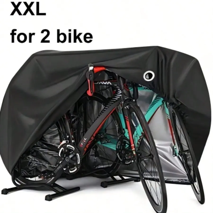 Outdoor Waterproof Bike Cover (Fits 1–2 Bikes), All-Weather Protection (Sun/Rain/Dust/Wind/UV Resistant), Includes Lock Holes and Storage Bag; Suitable for Mountain Bikes, Road Bikes, E-bikes, and Heavy-Duty Bikes