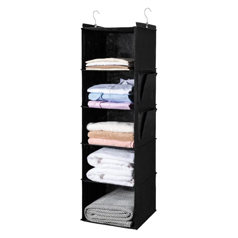 Hanging Closet Organizer and Hanging Shelves，5-Hanging Shelf with 2 Side Pockets，Hanging Organizer，Hanging Closet Shelves， Racks Hangable