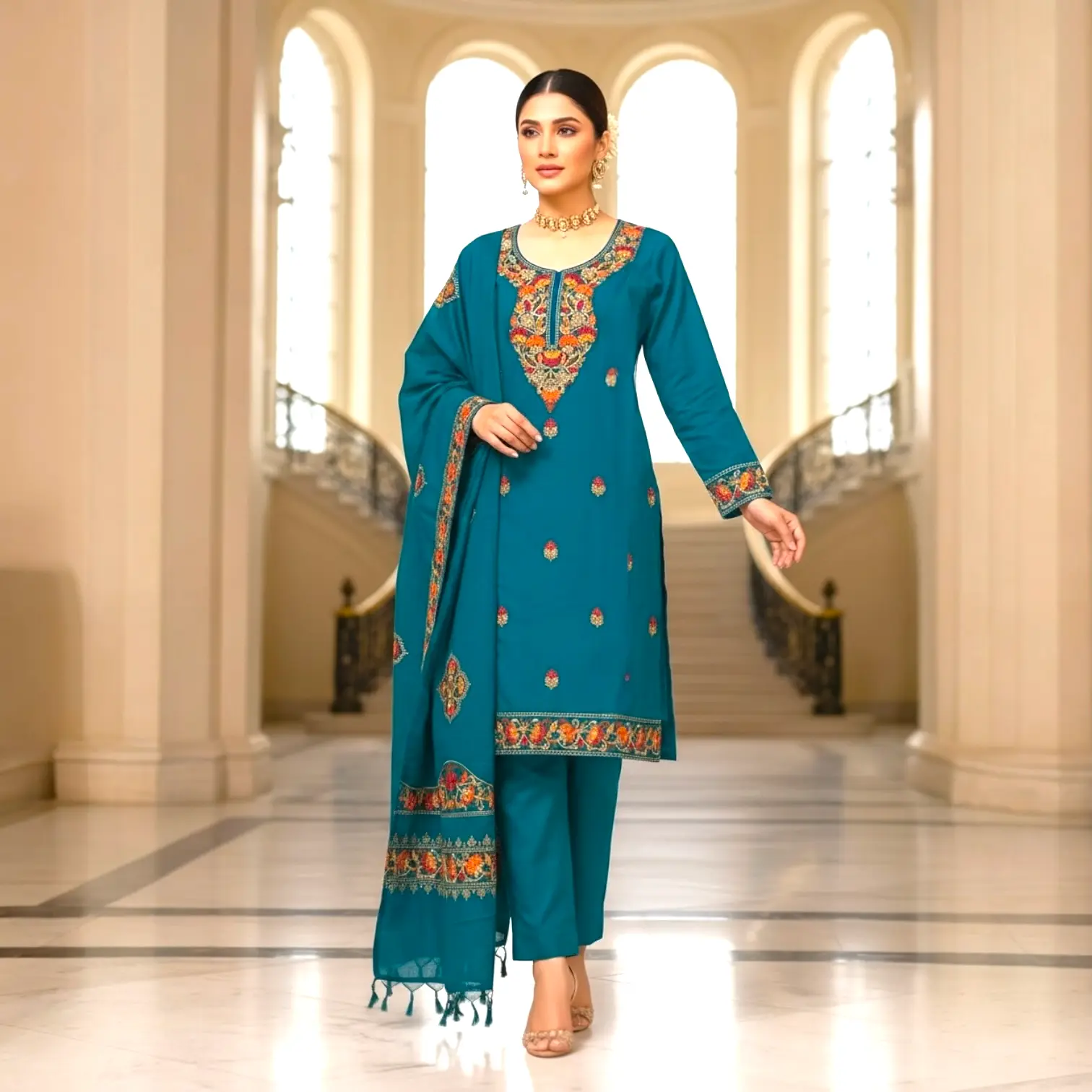 Customized embroidered winter kurta set
