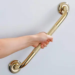 Textured Shower Grab Bar, 16-Inch Rails, Stylish Safety Armrest Hand Rail, Polished Brass/Gold Finish, Good for Senior, Kids, Elderly