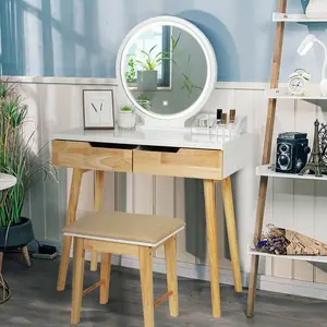 Adjustable LED Touch Screen Vanity Desk Set with Round Mirror HW1083
