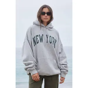 John Galt Women's Silver New York Oversized Hoodie