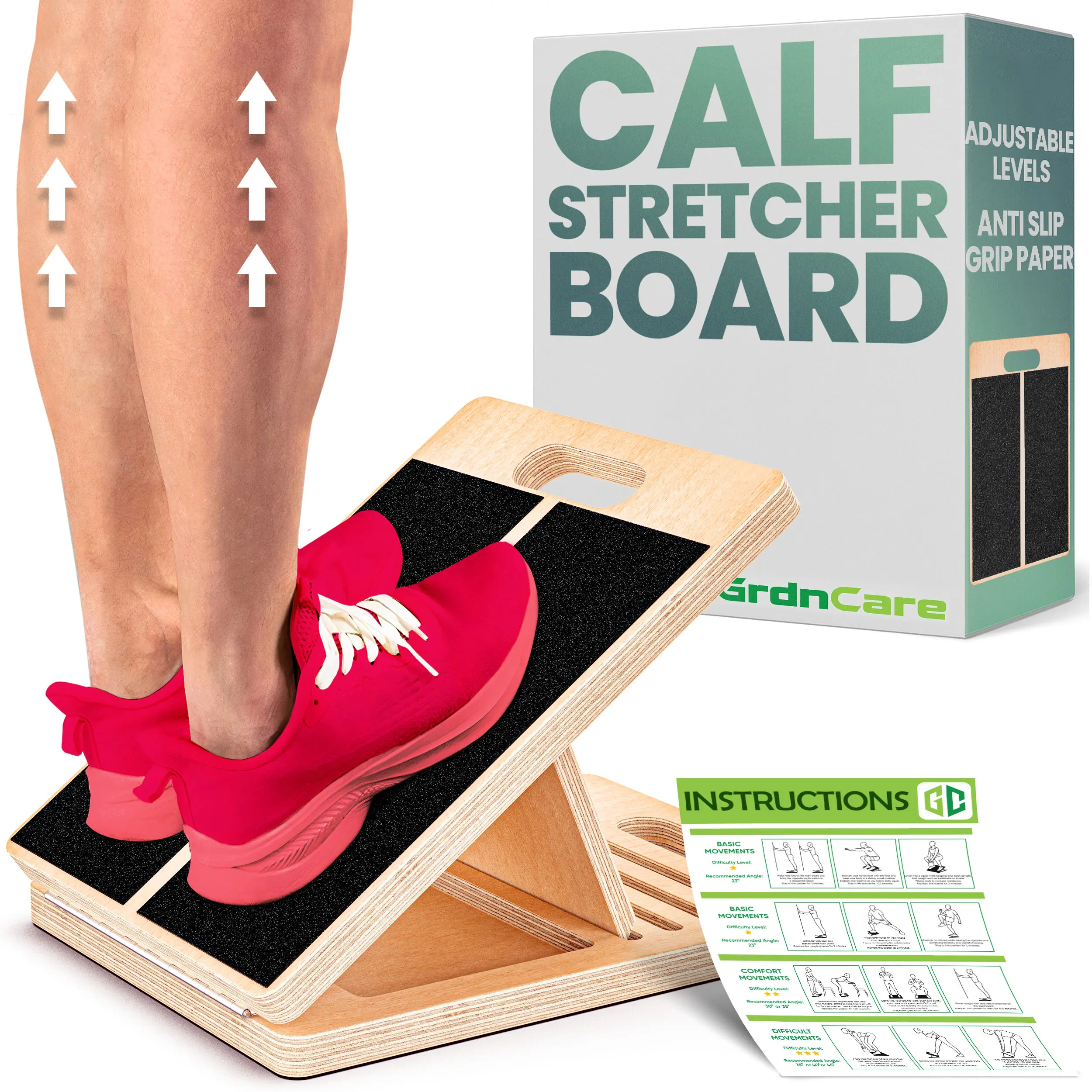GrdnCare Slant Board for Calf Stretching Wooden Portable Calf Stretcher Board for Physical Support and Reducing Injury Risk Adjustable Incline Levels Anti Slip Grip Surface