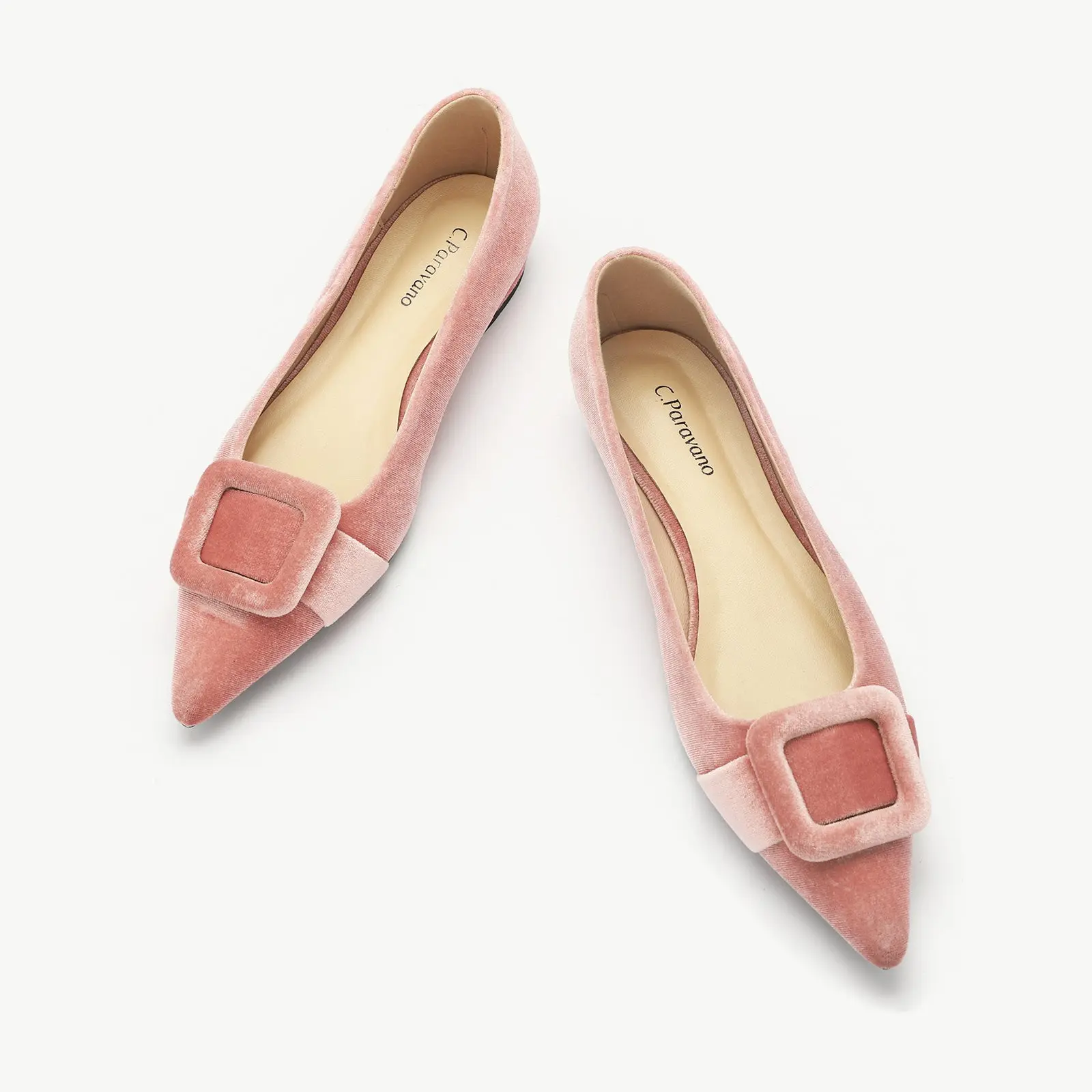 Women's Pointed Square Buckle Velvet Flats (Aida) - Comfortable Women's Shoe, Stylish Footwear for Daily Wear