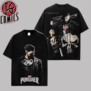 [IG] Punisher Graphic Premium Cotton T-Shirt (Made In US), Frank Castle MCU Comic Graphic Tee, Super Hero MCU Universe Comics Book Fans Shirt, Comic Book Outfit, Gift For Hero Fans