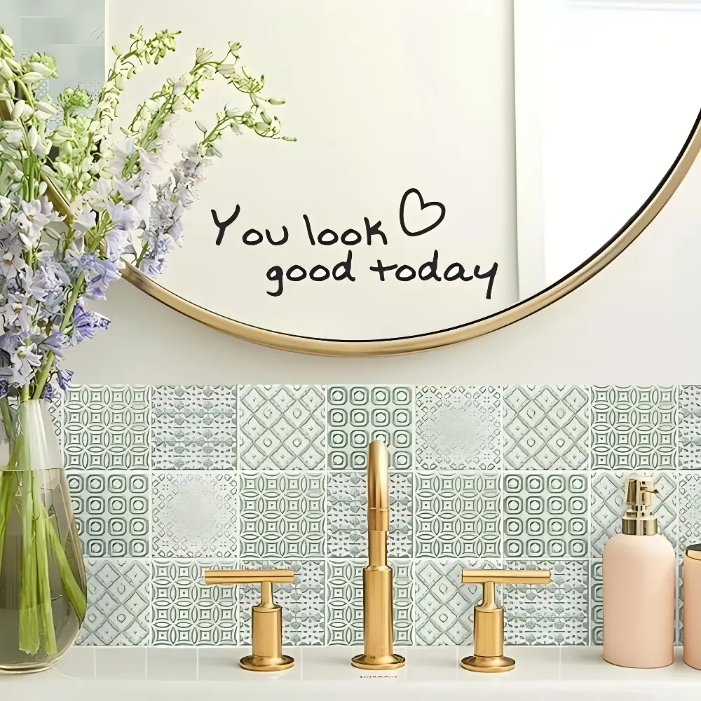 1PC This "Today You Look Great" Makeup Mirror Affirmation Sticker - Self-Adhesive, Modern Pooh Decorative Sticker for Living Room, Bedroom or Bathroom - Perfect for Windows, Walls and Doors - Enhances the elegance of home decor, Decorative Stickers