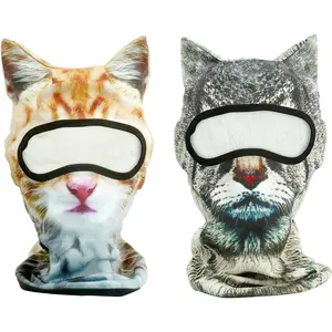 2 Pack 3D Cat Ski Mask with Ears Funny Animal Balaclava for Winter Sports, Outdoor Activities, Halloween Costumes, Breathable Face Cover for Men & Women