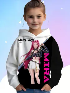 Girls' Lightweight Graphic Casual Hoodie, Casual Fall & Winter Sportswear, Mira Sword Anime Character Print, Durable Outdoor Activity, Christmas Gift