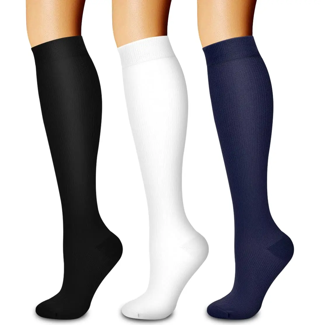3 Pairs Long Knee High Compression Socks for Women & Men, 20-30 mmHg Athletic Support for Gym & Travel, Athletic Tight Socks, Sports Fit Socks