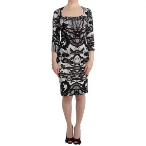 Cavalli Black Printed Sheath Dress