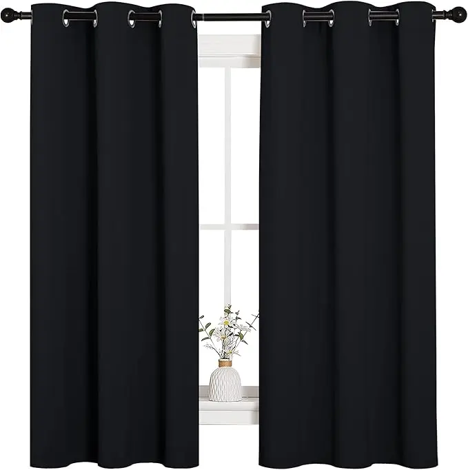 Halloween Pitch Black Solid Thermal Insulated Grommet Blackout Curtains/Drapes for Bedroom Window (2 Panels, 42 inches Wide by 63 inches