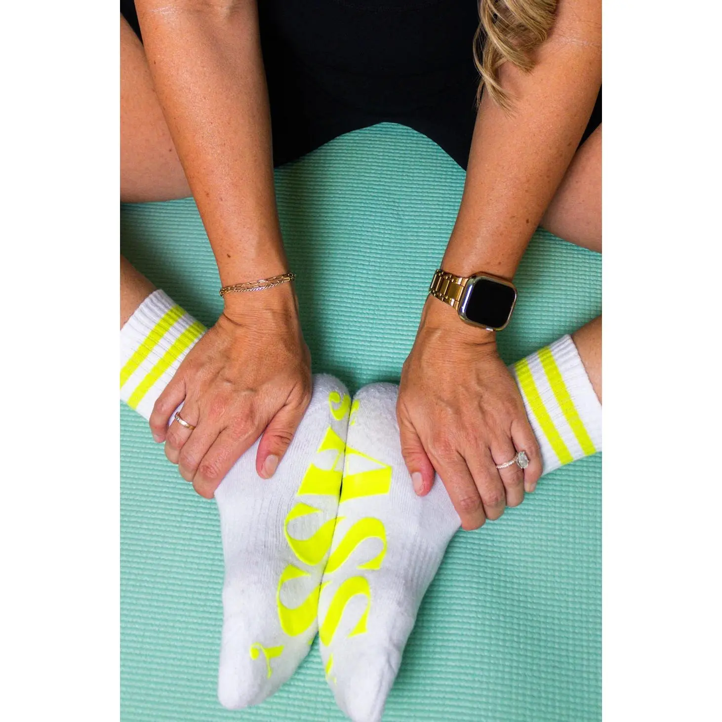 Neon Yellow Crew Grip Sock | Pilates & Barre