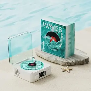 USB Rechargeable Wireless Speaker, Vintage Portable Speaker with LED Light, Bedroom Clock Atmosphere Light, 4 Kinds White Noise, Suitable for Birthday Gift, Decor