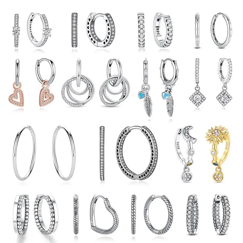 New 2026 Original 925 Sterling Silver Earrings For Women Piercing Hoop Love Heart Earings Rose Gold Wedding Gift Luxury Jewelry