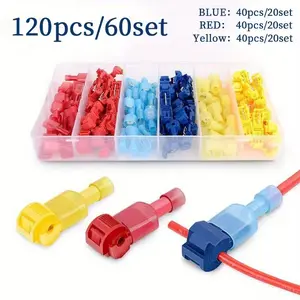 Quick Cable Connector, 120pcs Snap Lock Wire Terminal Crimp T-Tap Connector Kit, Fast Electrical Fix, Prevent Loose Wires, No-Strip Design, Ideal for DIY Home Improvement, Auto Wiring, Car Stereo, Motorcycle, Boat, RV Repair, Durable