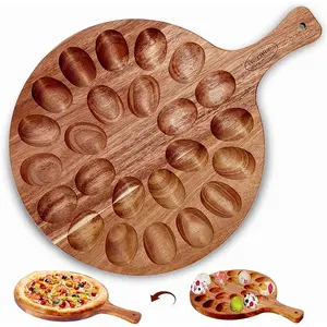 Acacia Wood Deviled Egg Platter,24 Holes Deviled Egg Tray.Round Deviled Egg Holder for Deviled Eggs.Charcuterie Board Easter Deviled Egg Carrier for Kitchen Countertops