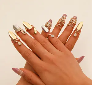 10Pcs Shiny Zircon Detachable Nail Ring for Women Fashion Fingertip Nail Art Jewelry Adjustable