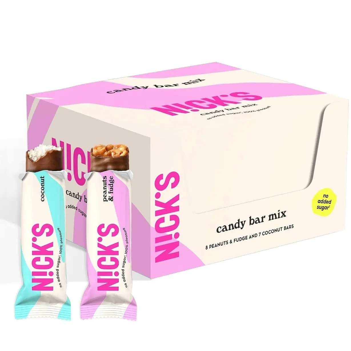 NICKS Keto Chocolate Candy Bars – Variety Pack, Coconut and Peanuts and Fudge, No Added Sugar, Low Carb, 180 Calories, Gluten-Free Sweets – 15-Pack (40g Each)