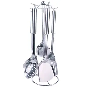 6pcs Kitchen Stainless Steel Spatula Set, Non-Stick Cookware Utensils, Durable Kitchenware, Fry Spoon, Soup Ladle, Skimmer, Home Cooking Tools