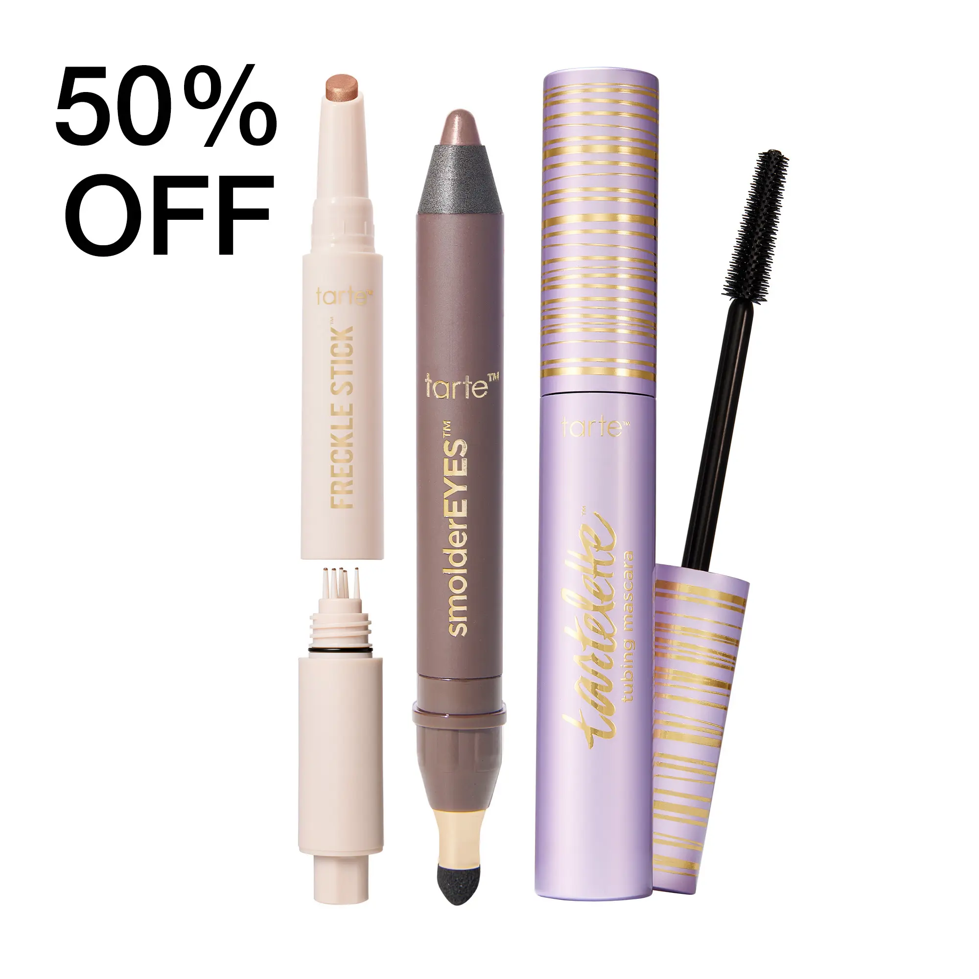 tarte lazy girl eye kit - tubing mascara, freckle stick stamp & smolderEYES shadow liner tarte lazy girl eye kit - tubing mascara, freckle stick stamp & smolderEYES shadow liner
