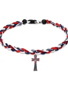 New Flat Cross Necklace with Stainless Steel Chain, Two Colors Three Colors Double Braided Baseball Football Basketball Rope, European and American Style, Durable Fashion Accessory