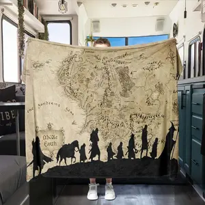 World Map Pattern Flannel Fleece Blanket, Polyester Knit Fabric, All-Season  Decor, Warm Car Interior Throw, Vintage Travel Design, Cozy Home Decor  Bedding