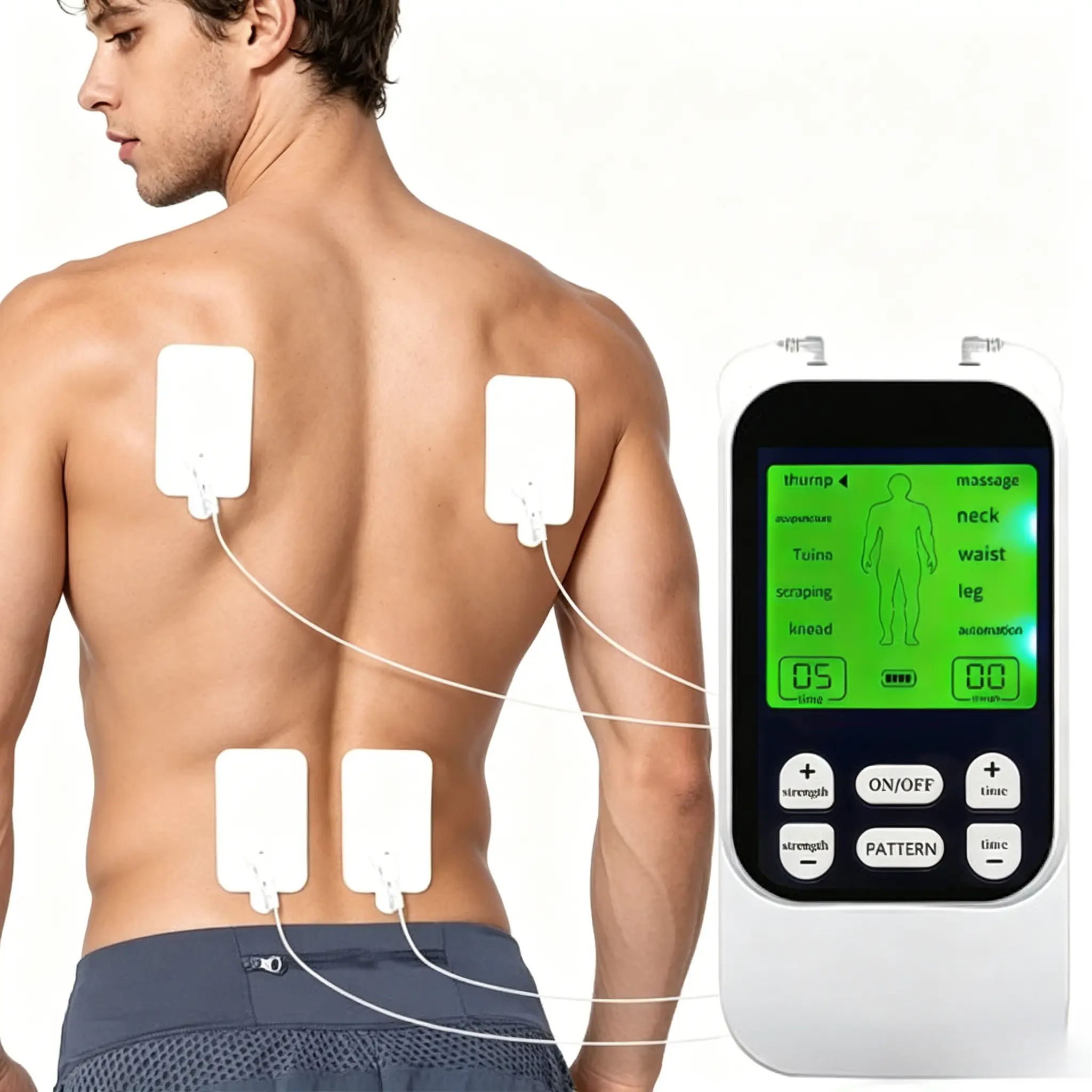 Rechargeable Muscle Stimulator Vibration Trainer - 30 Modes Levels, LCD Display, Compact Dual Channel Machine for Neck, Back Pain Relief, Daily, Athlete Use